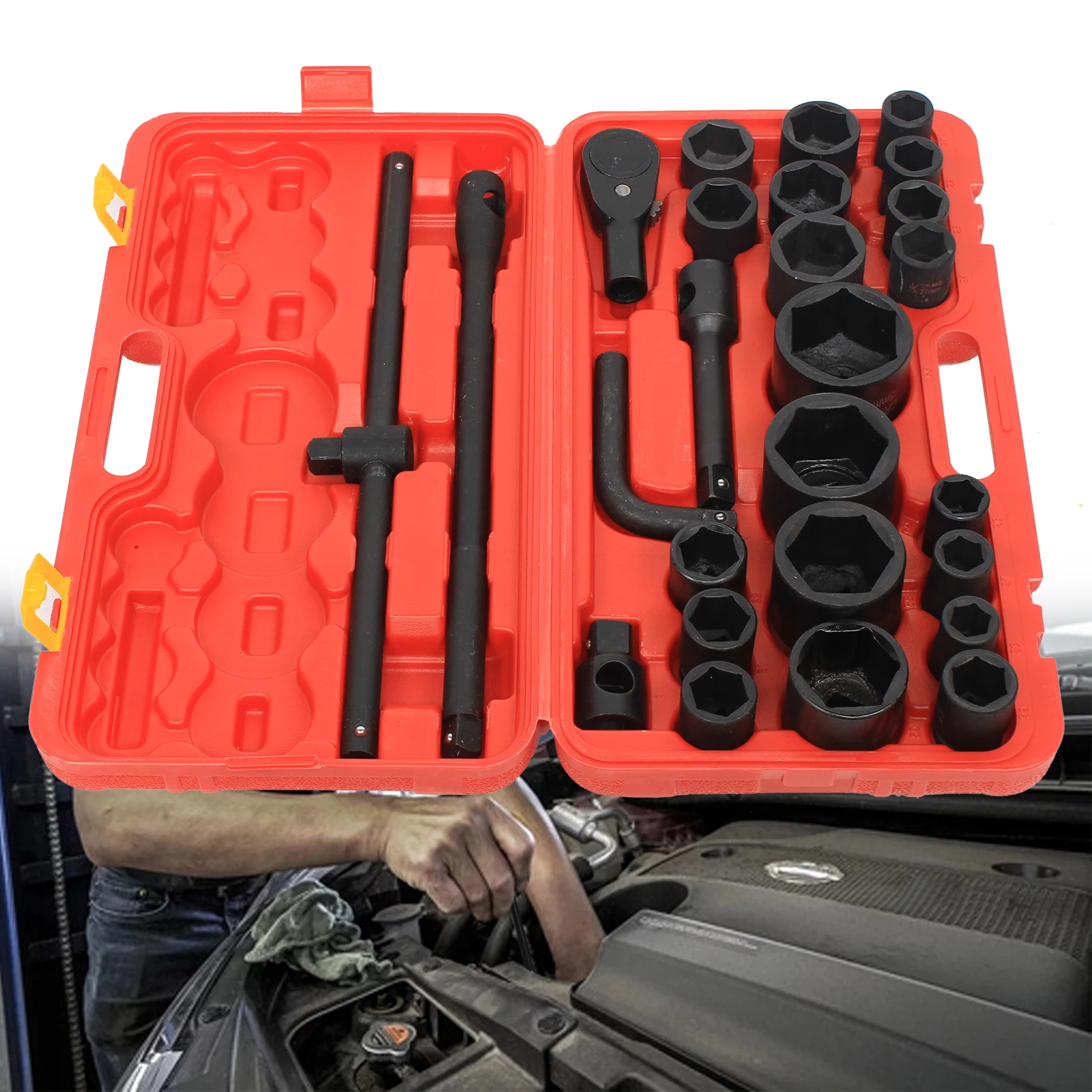 Socket Wrench Set Sockets 26pcs 3/4" &1" 21-65mm Sockets AUTO Nut Box