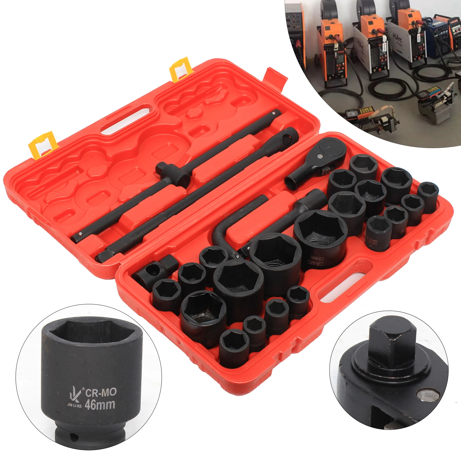 Socket Wrench Set Sockets 26pcs 3/4" &1" 21-65mm Sockets AUTO Nut Box