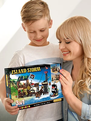 HOGOKIDS Pirate Ship Wharf Building Toy with LED–Medieval Pirate House BuildingBlock Set, Architecture for Kids6+ Birthday Gift