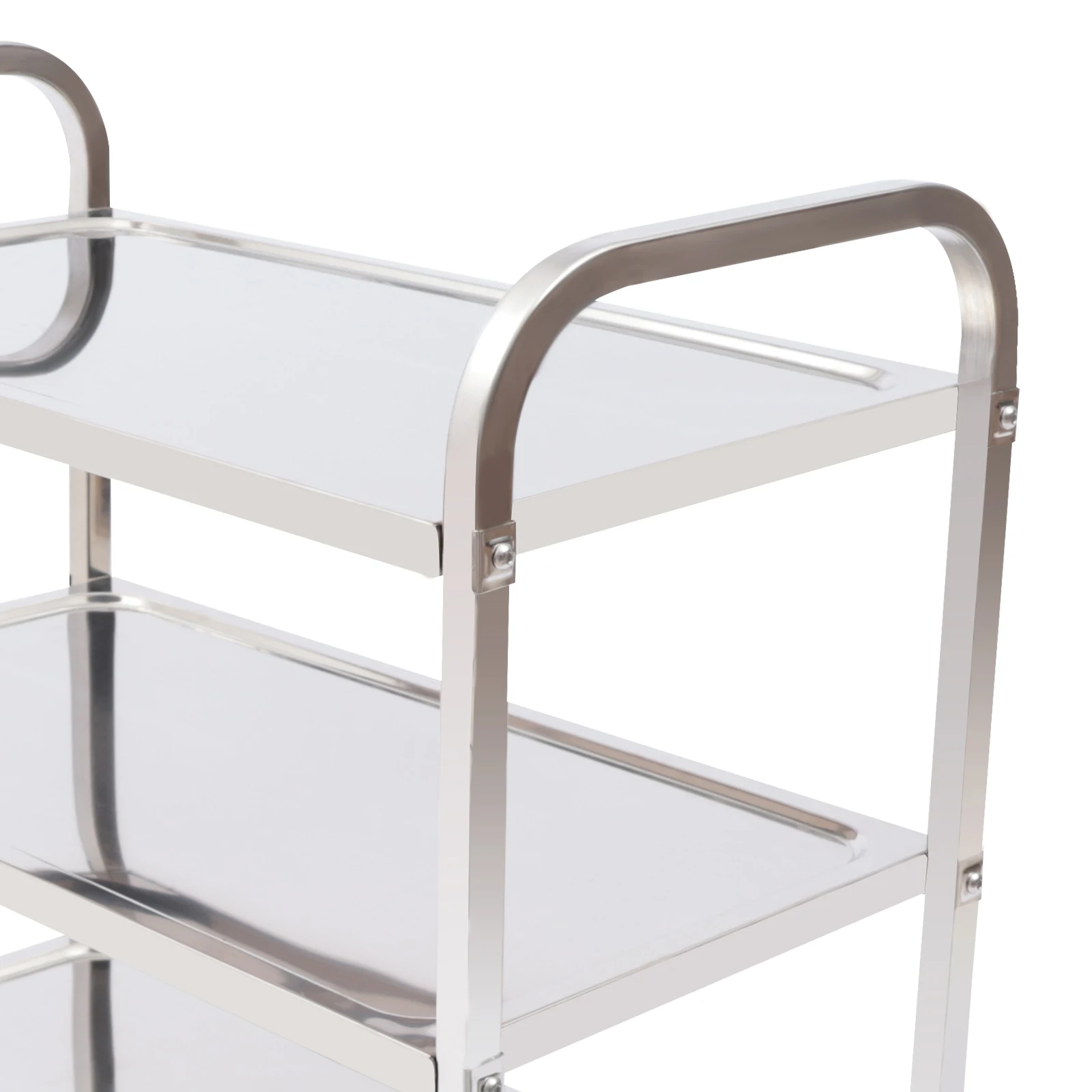 3 Floors Stainless Steel Serving Trolley Transport Cart Kitchen Roller Wheelcart Storage Rack Stand