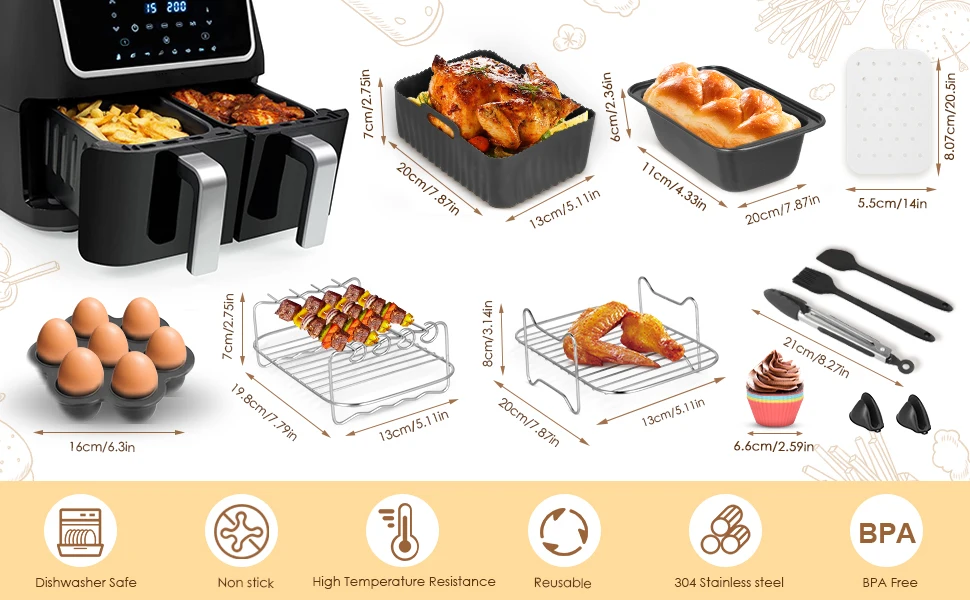 12 Pack Dual Zone Air Fryer Accessories for Ninja Foodi Max AF300EU/AF400EU Dual Chamber Airfryer Accessories