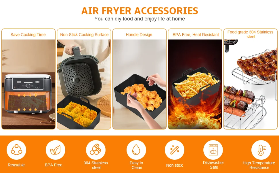 12 Pack Dual Zone Air Fryer Accessories for Ninja Foodi Max AF300EU/AF400EU Dual Chamber Airfryer Accessories