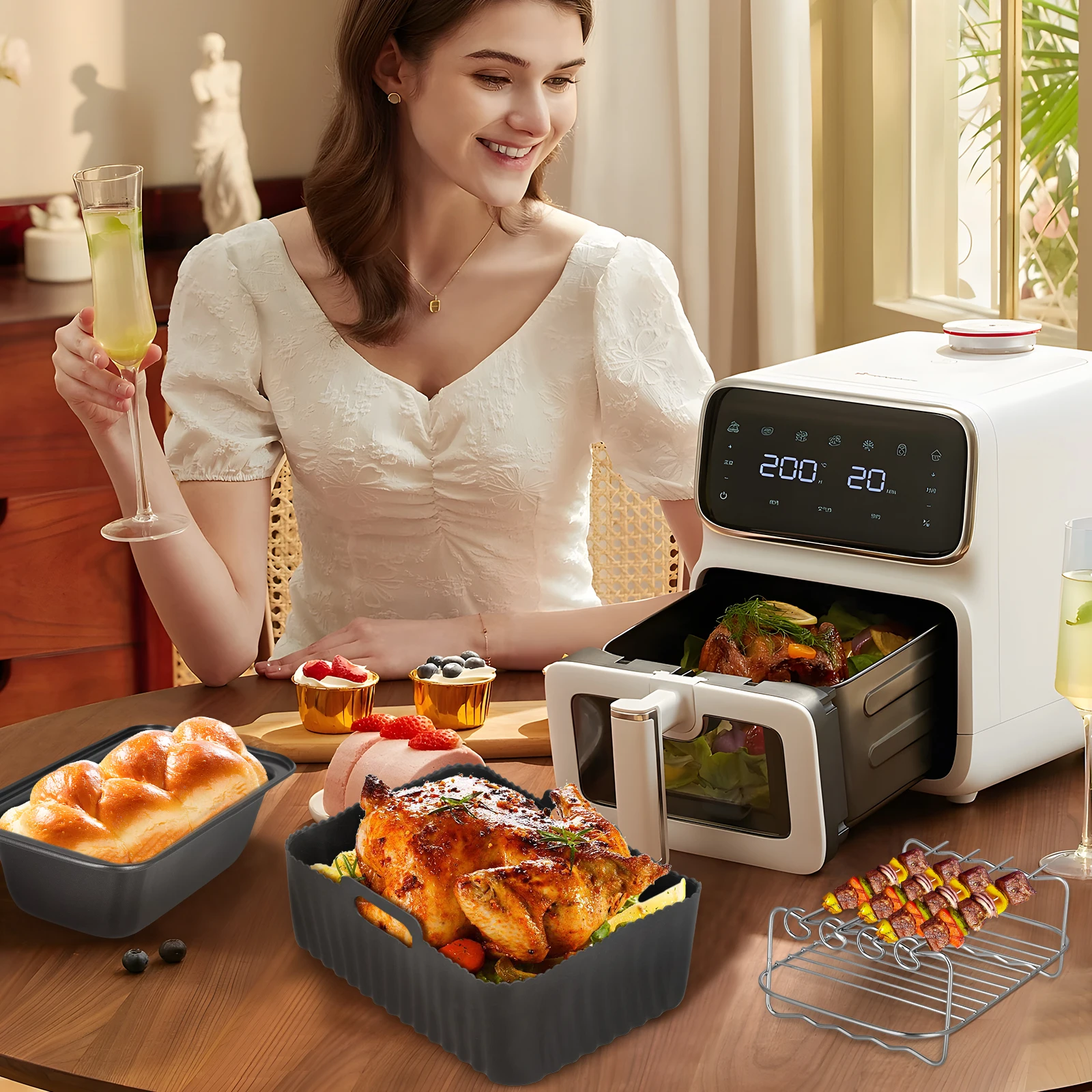 12 Pack Dual Zone Air Fryer Accessories for Ninja Foodi Max AF300EU/AF400EU Dual Chamber Airfryer Accessories