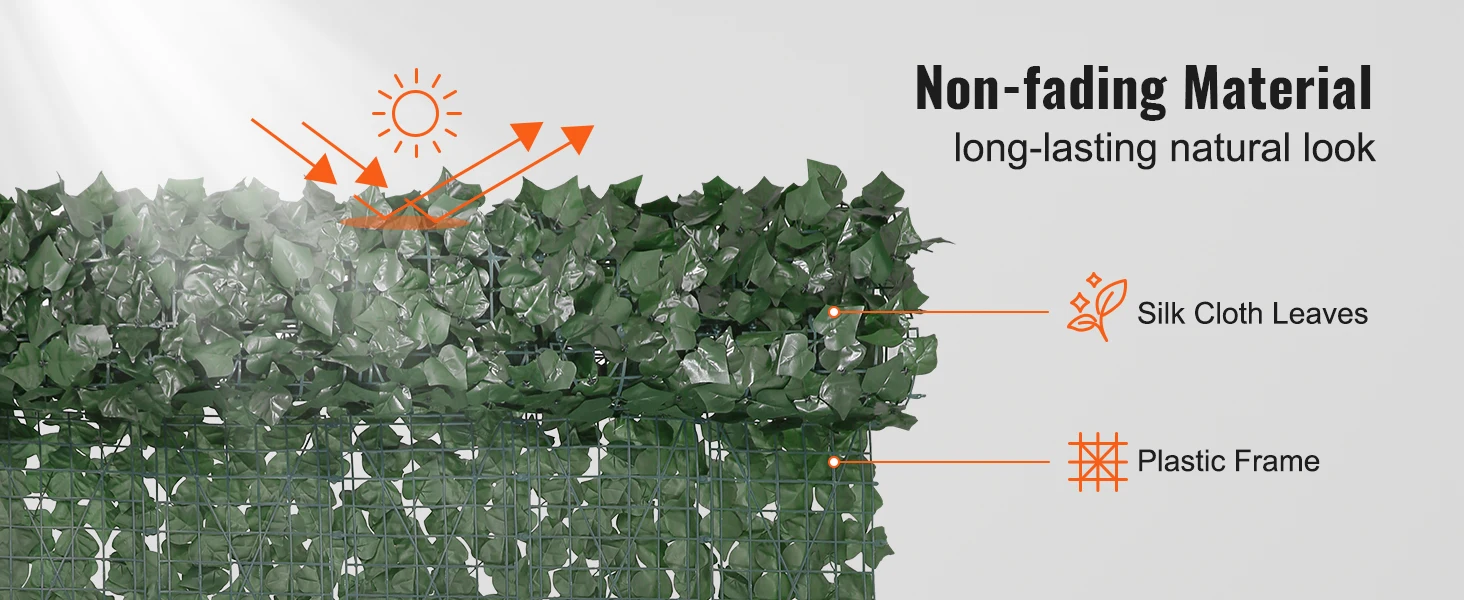 SucceBuy Ivy Privacy Fence Artificial Green Wall Screen with Strengthened Joint Faux Hedges Vine Leaf Decoration for Garden