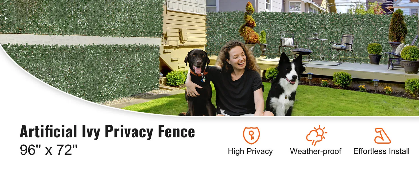 SucceBuy Ivy Privacy Fence Artificial Green Wall Screen with Strengthened Joint Faux Hedges Vine Leaf Decoration for Garden