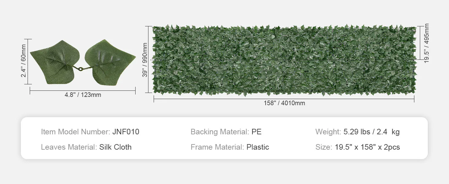 SucceBuy Ivy Privacy Fence Artificial Green Wall Screen with Strengthened Joint Faux Hedges Vine Leaf Decoration for Garden