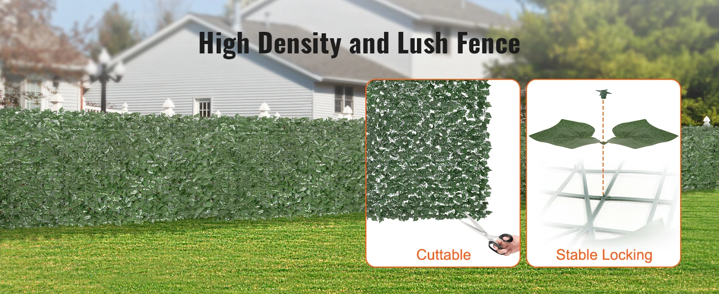 SucceBuy Ivy Privacy Fence Artificial Green Wall Screen with Strengthened Joint Faux Hedges Vine Leaf Decoration for Garden