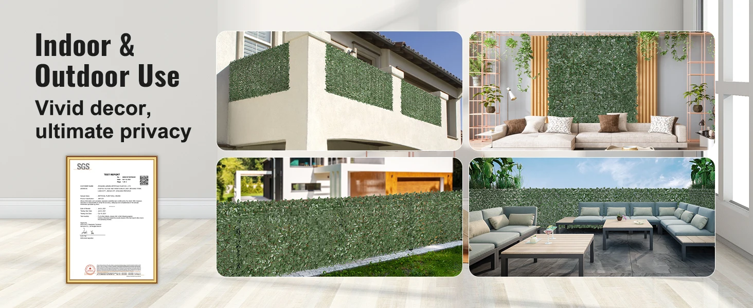 SucceBuy Ivy Privacy Fence Artificial Green Wall Screen with Strengthened Joint Faux Hedges Vine Leaf Decoration for Garden