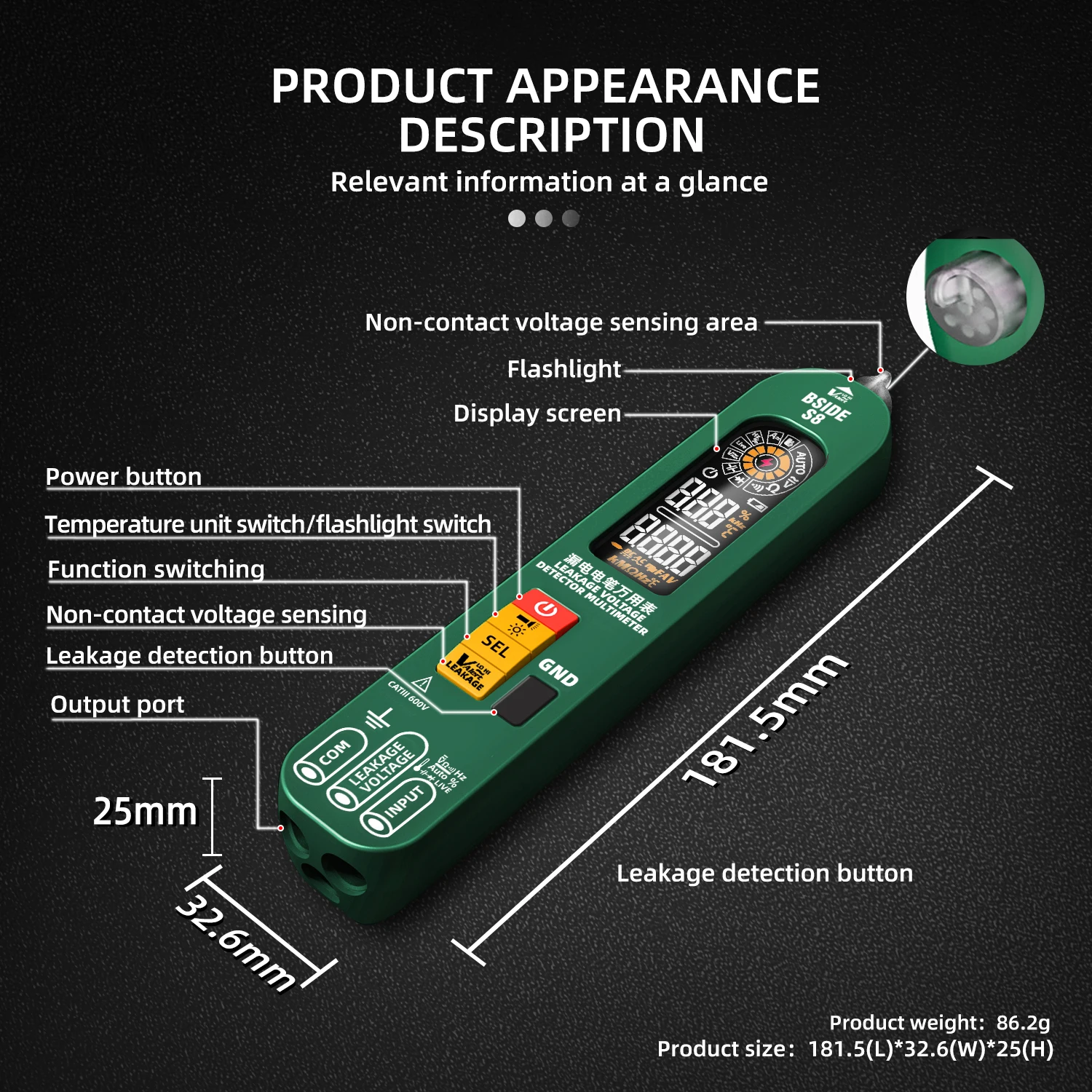 BSIDE New Multifunction Electric Pen Autorange DC AC Voltage Smart Multimeter Capacitance Ohm NCV Hertz Diode Connection Tester