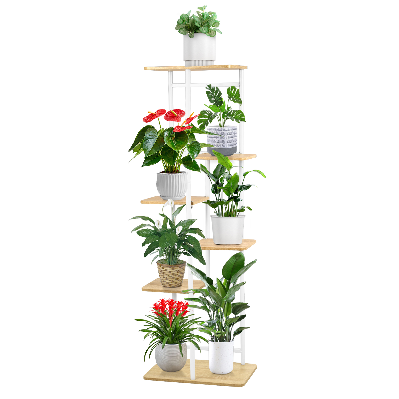 Plant Stands with 6 Floors,106 cm Flower Rack Indoor White Corner Interior, Multiple Plants Flower Stands, Stepped Plant Holder