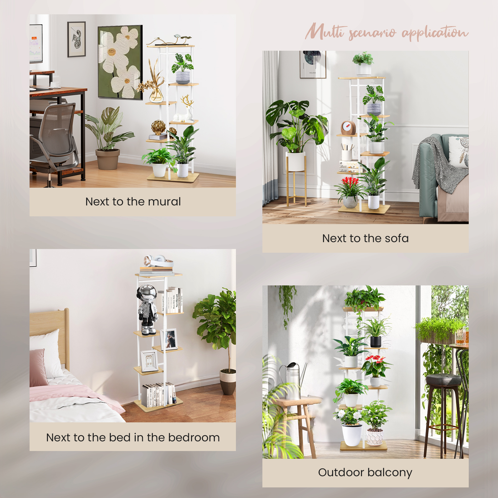 Plant Stands with 6 Floors,106 cm Flower Rack Indoor White Corner Interior, Multiple Plants Flower Stands, Stepped Plant Holder