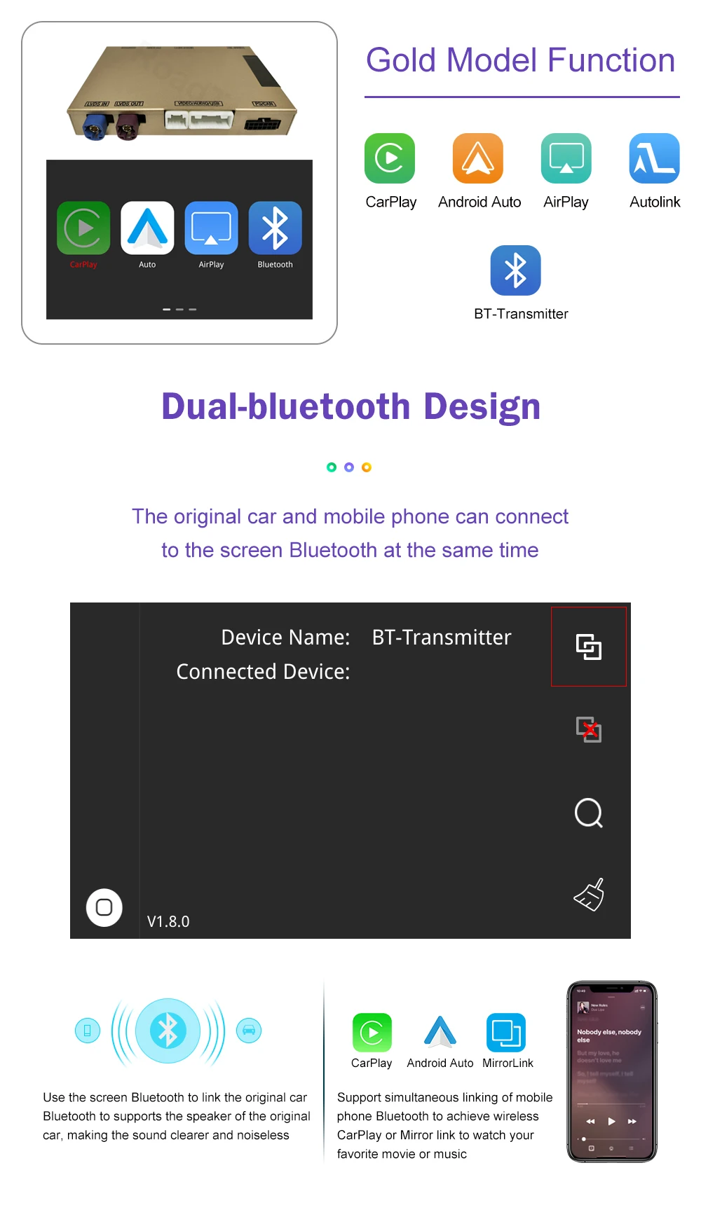 Wireless CarPlay for Mercedes Benz CLS W218 2011-2015 NTG4.5/4.7 with Android Auto Mirror Link AirPlay Bluetooth Siri Voice USB