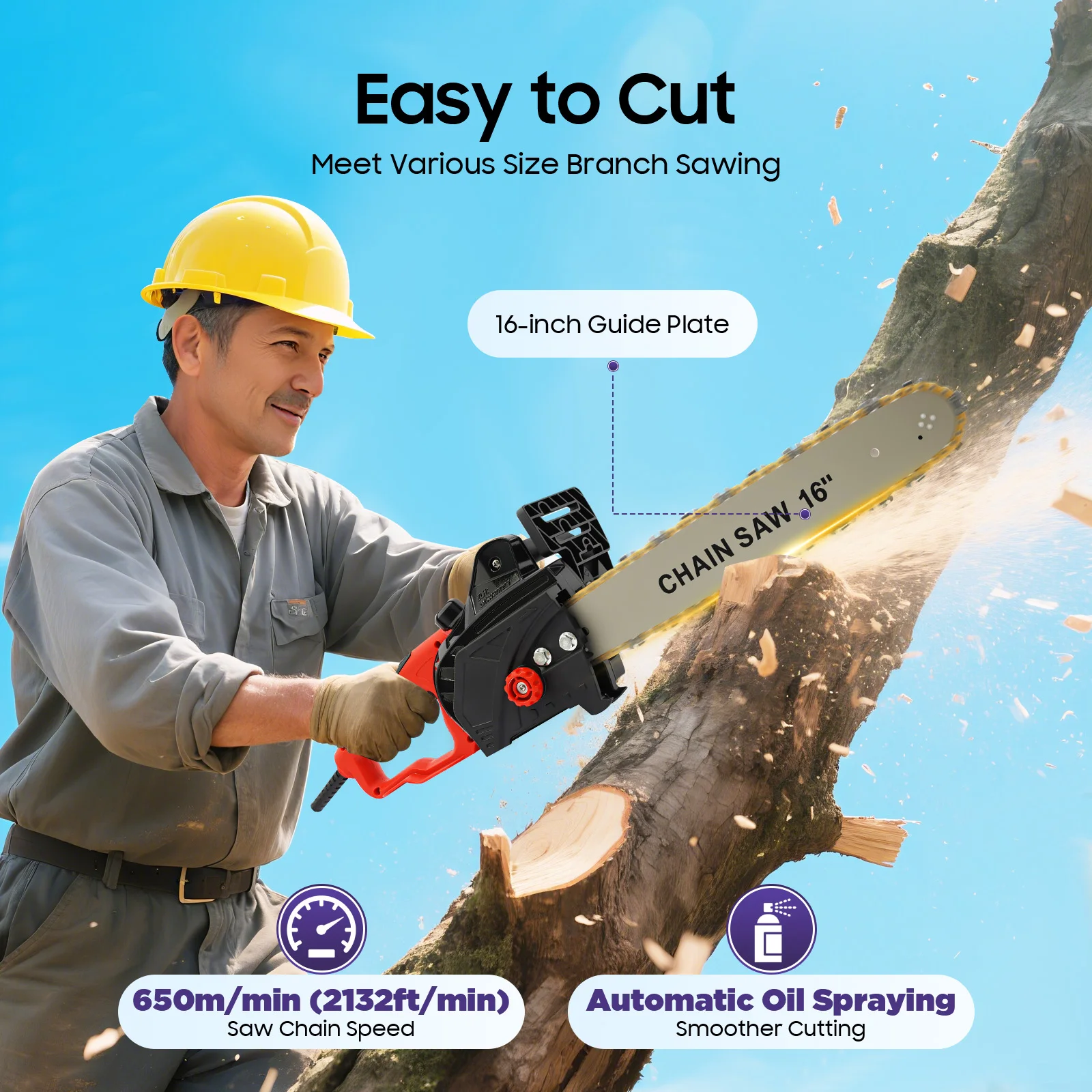 9 Teeth Chainsaw 7018 Motor 2KW Strong Power 16in All Copper Red 220V Electric Saw Chain with Metal Gear 800r/min