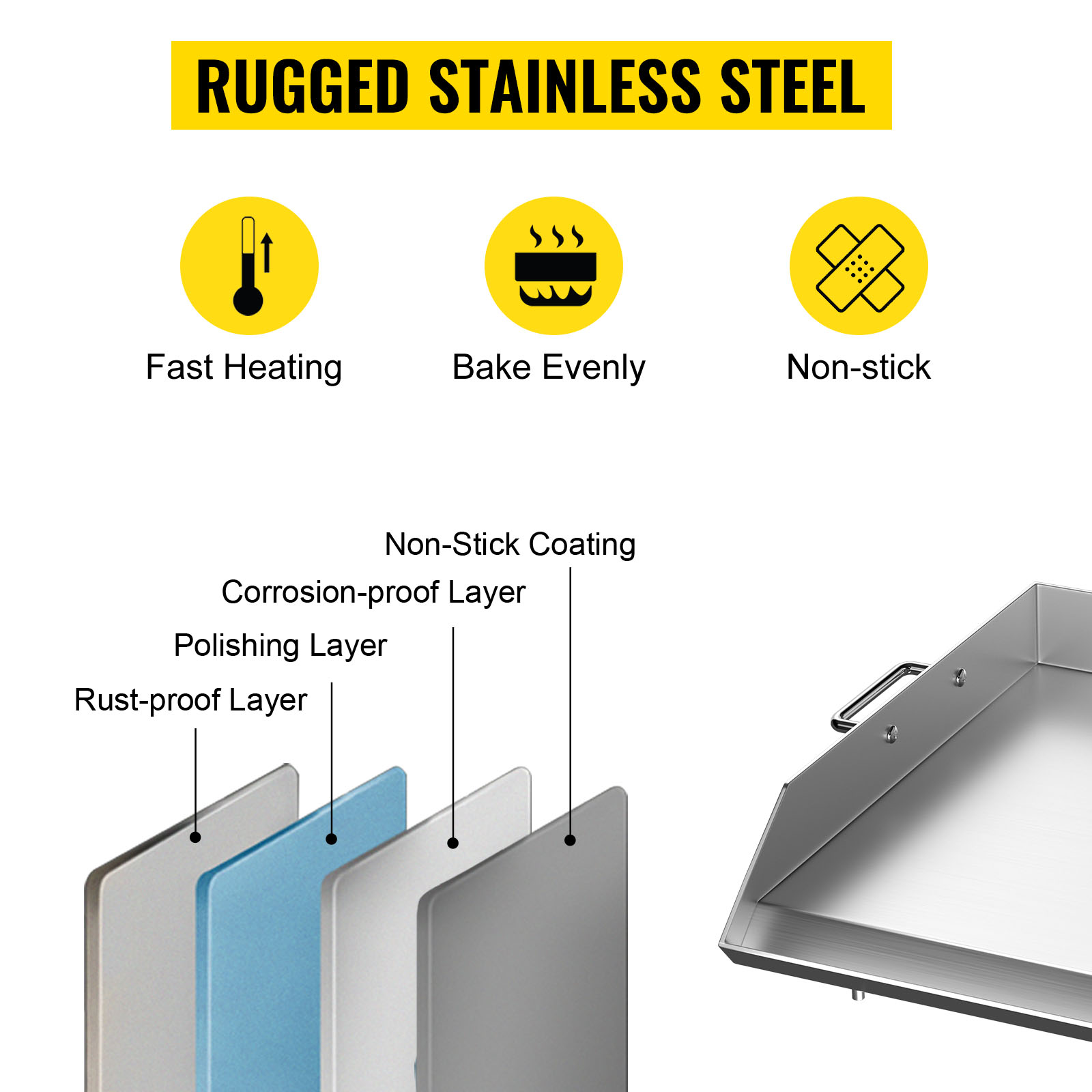 VEVOR Square Grill Plate 16x18in Stainless Steel Tripple Burner Stove Griddle Flat Top Plate for outdoor Triple Burner Stove
