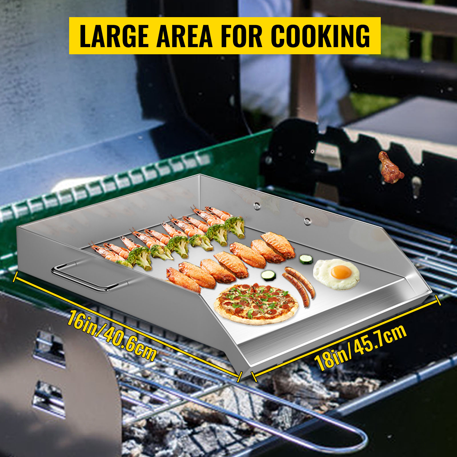 VEVOR Square Grill Plate 16x18in Stainless Steel Tripple Burner Stove Griddle Flat Top Plate for outdoor Triple Burner Stove