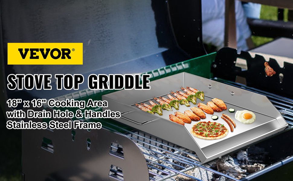 VEVOR Square Grill Plate 16x18in Stainless Steel Tripple Burner Stove Griddle Flat Top Plate for outdoor Triple Burner Stove