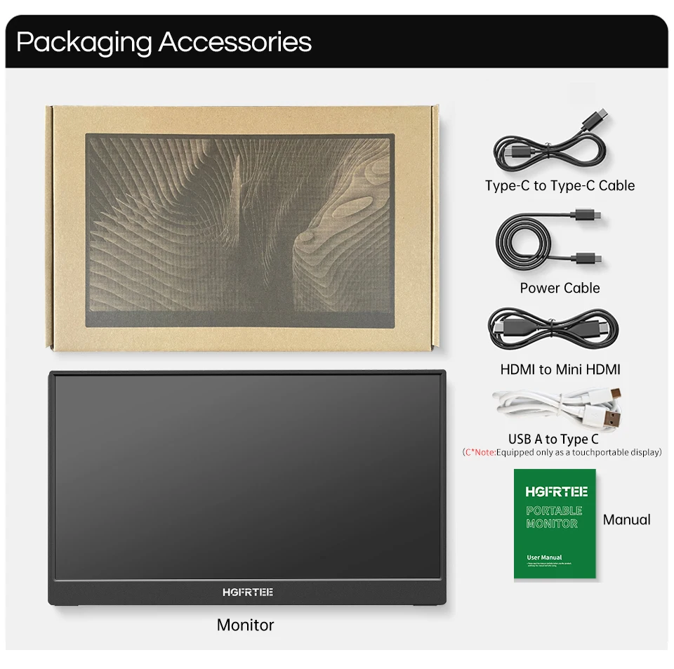 HGFRTEE 15.6 Inch Touch Portable Monitor ADS-IPS 1920*1080P 300cd/m2 Extended Display for Laptop Second Screen XBox PS4/ 5