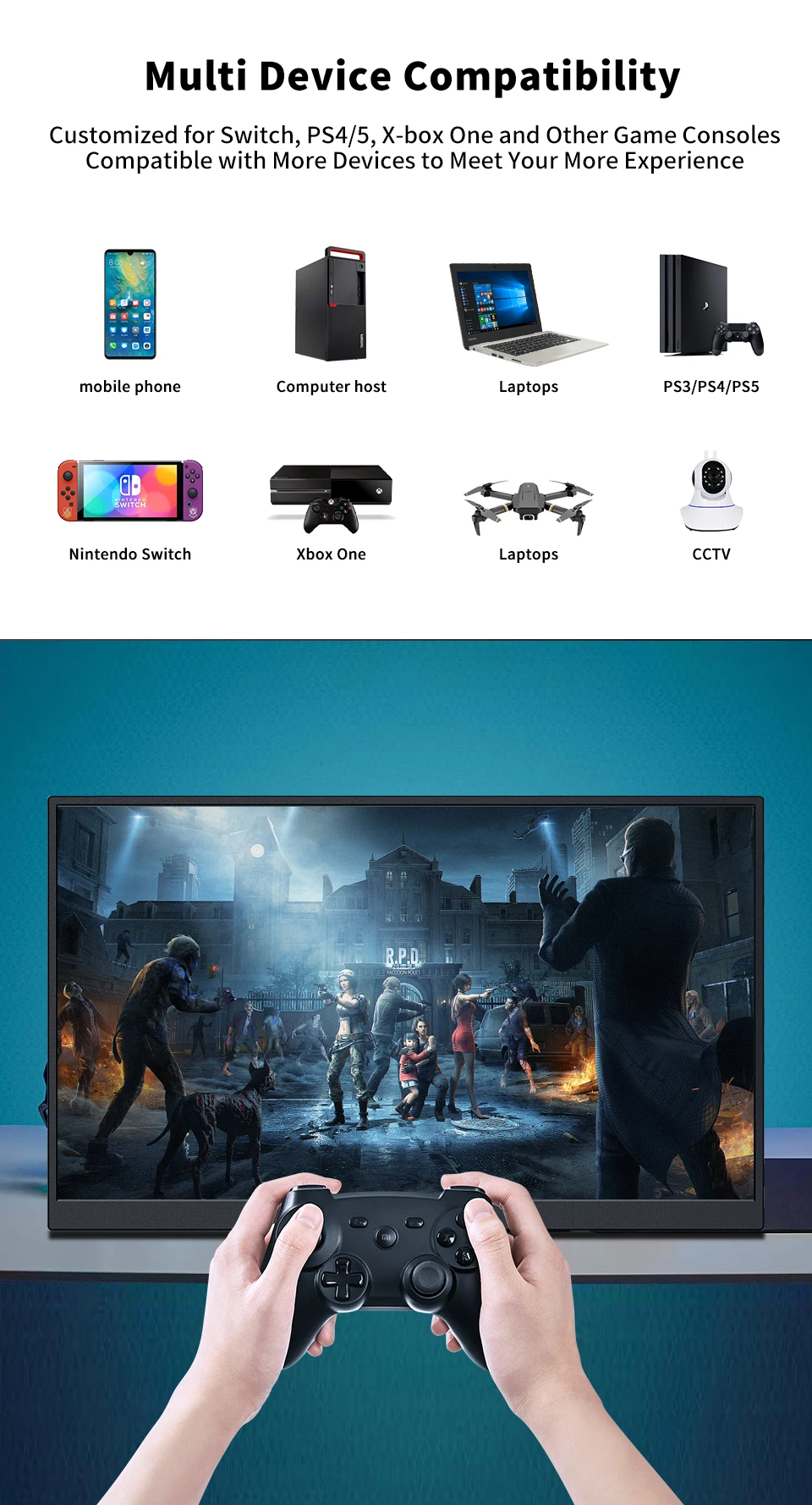 HGFRTEE 15.6 Inch Touch Portable Monitor ADS-IPS 1920*1080P 300cd/m2 Extended Display for Laptop Second Screen XBox PS4/ 5