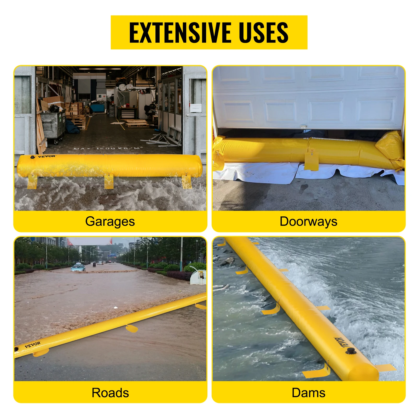 SucceBuy Flood Barrier Reusable PVC Water Soft Folding Diversion Tubes Bags Lightweight Hydro Excellent Waterproof Flood Barrier