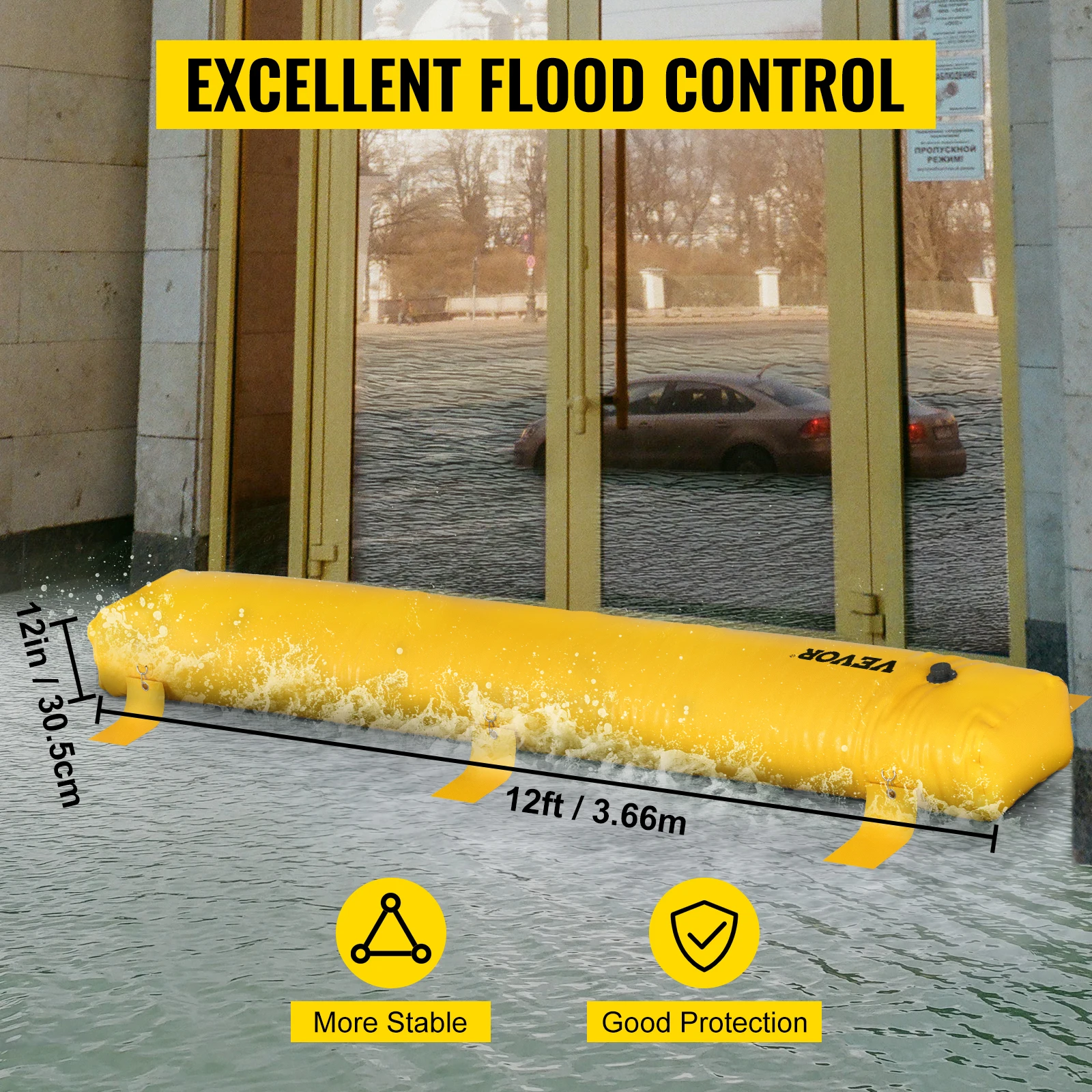 SucceBuy Flood Barrier Reusable PVC Water Soft Folding Diversion Tubes Bags Lightweight Hydro Excellent Waterproof Flood Barrier