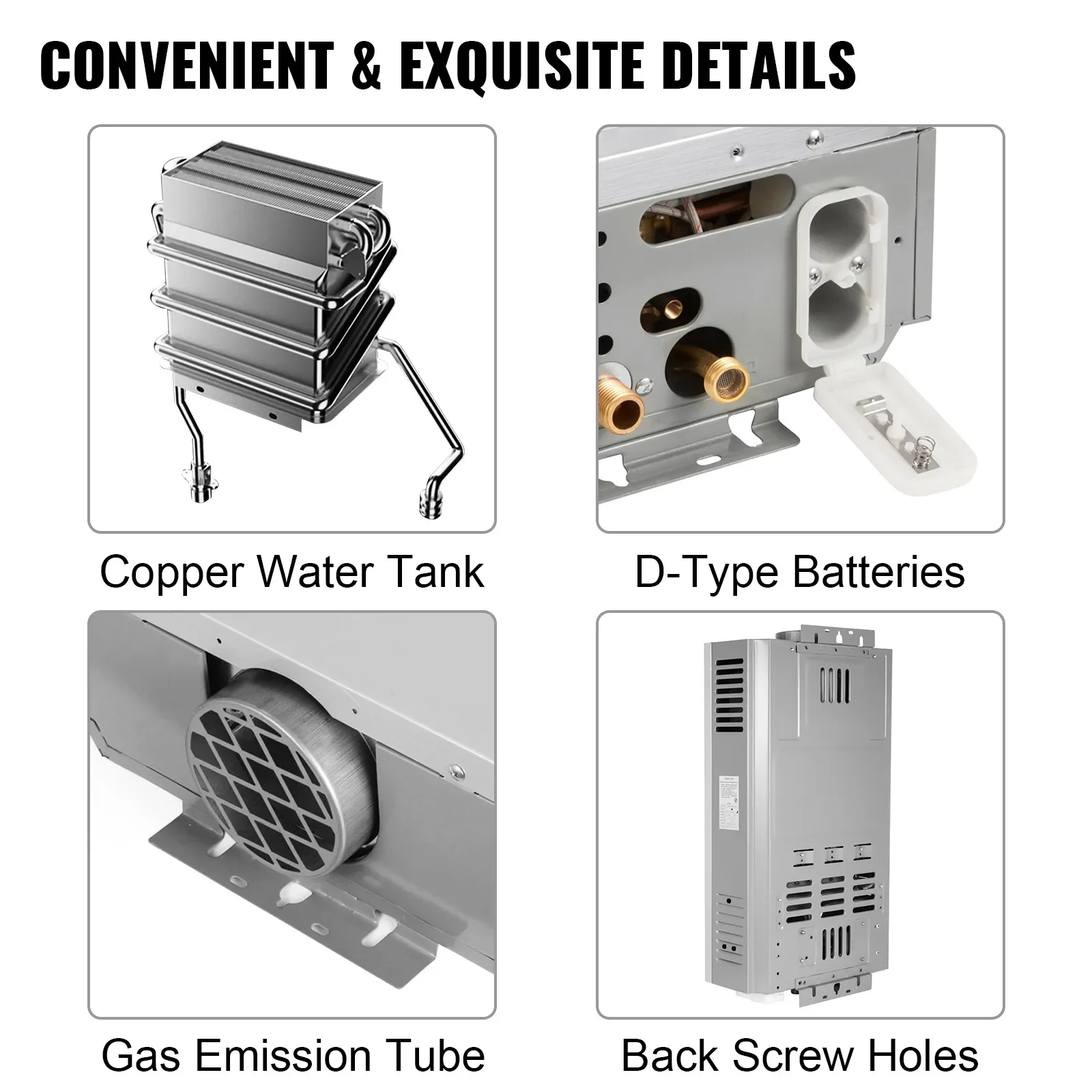 VEVOR LPG 18L Water Heater 36KW Instant Liquefied Petroleum Gas Water Heater Stainless Steel Boiler Kit Portable