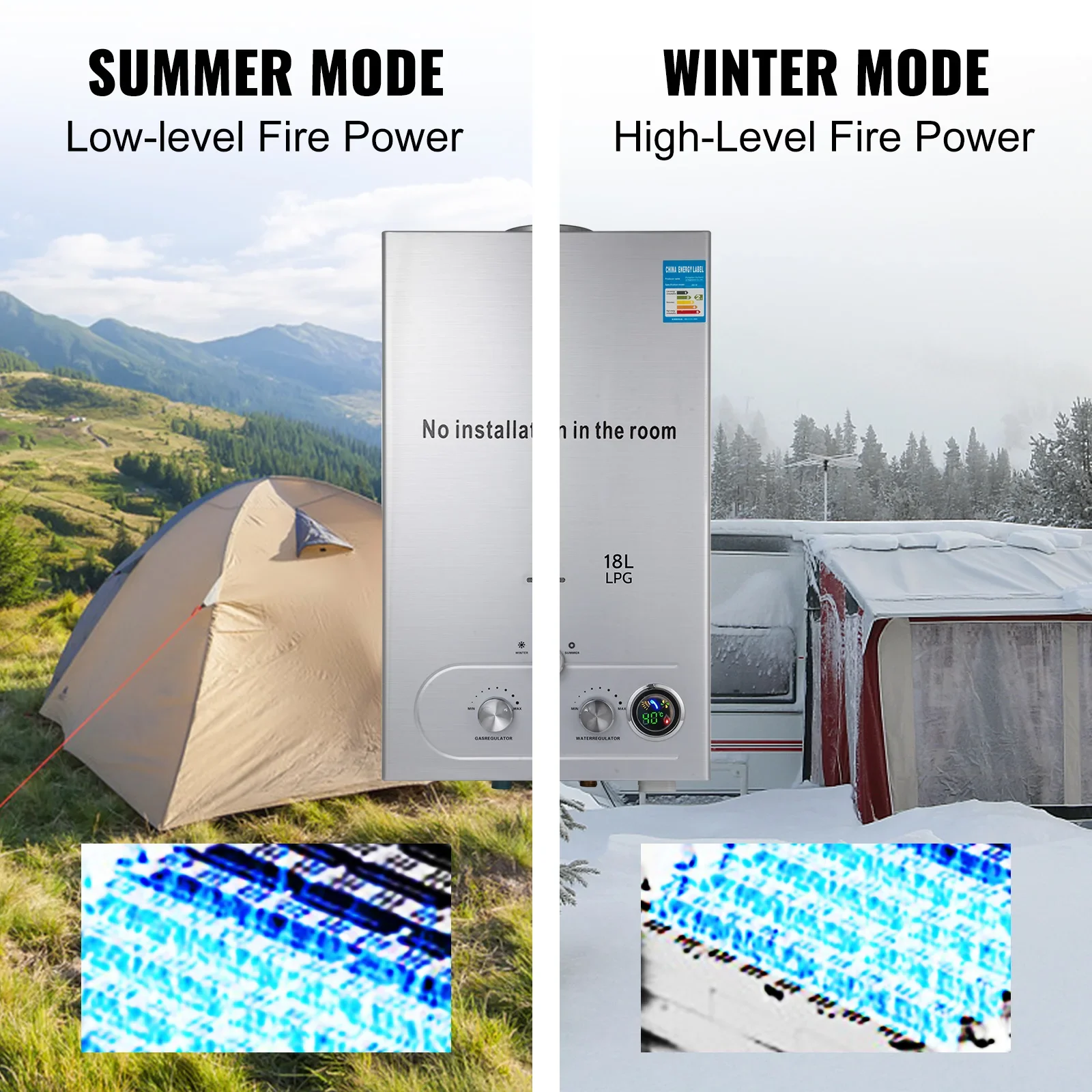VEVOR LPG 18L Water Heater 36KW Instant Liquefied Petroleum Gas Water Heater Stainless Steel Boiler Kit Portable