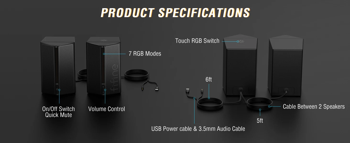 FIFINE Gaming Sound Box with Stereo Surround Sound, USB RGB Speaker with Vol Control for PC,Lattop,PS4/5,TV-Ampligame A20