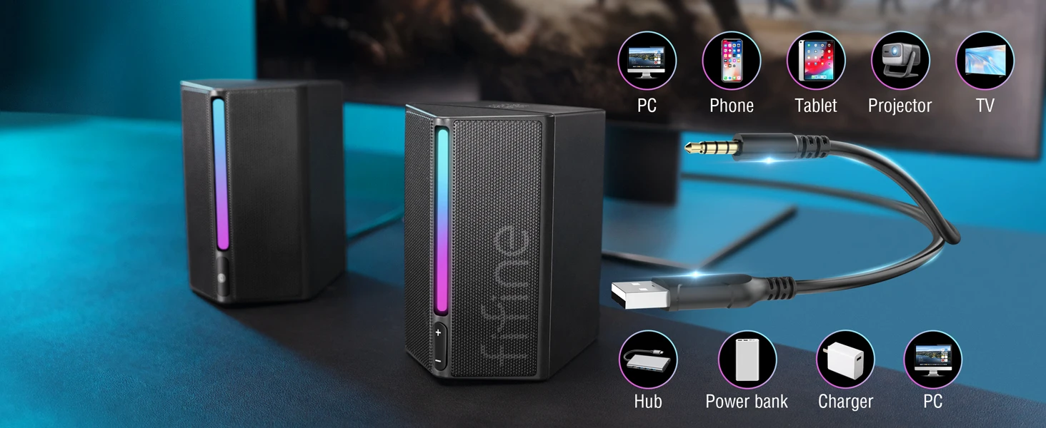 FIFINE Gaming Sound Box with Stereo Surround Sound, USB RGB Speaker with Vol Control for PC,Lattop,PS4/5,TV-Ampligame A20
