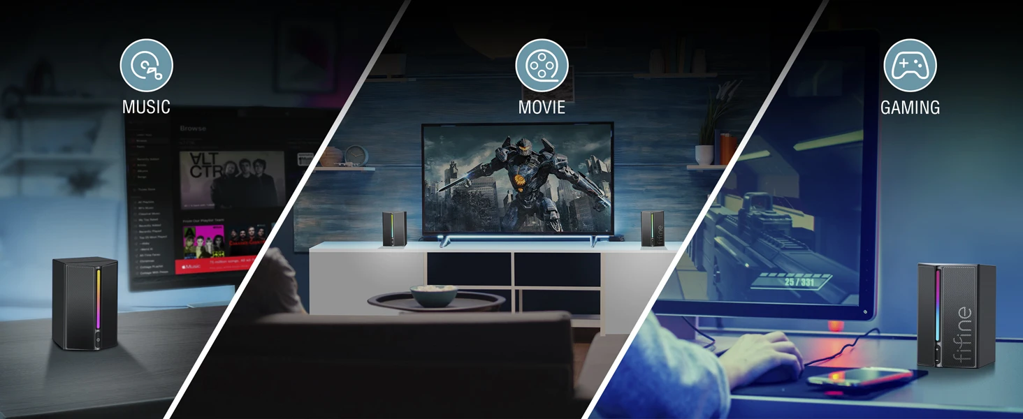 FIFINE Gaming Sound Box with Stereo Surround Sound, USB RGB Speaker with Vol Control for PC,Lattop,PS4/5,TV-Ampligame A20