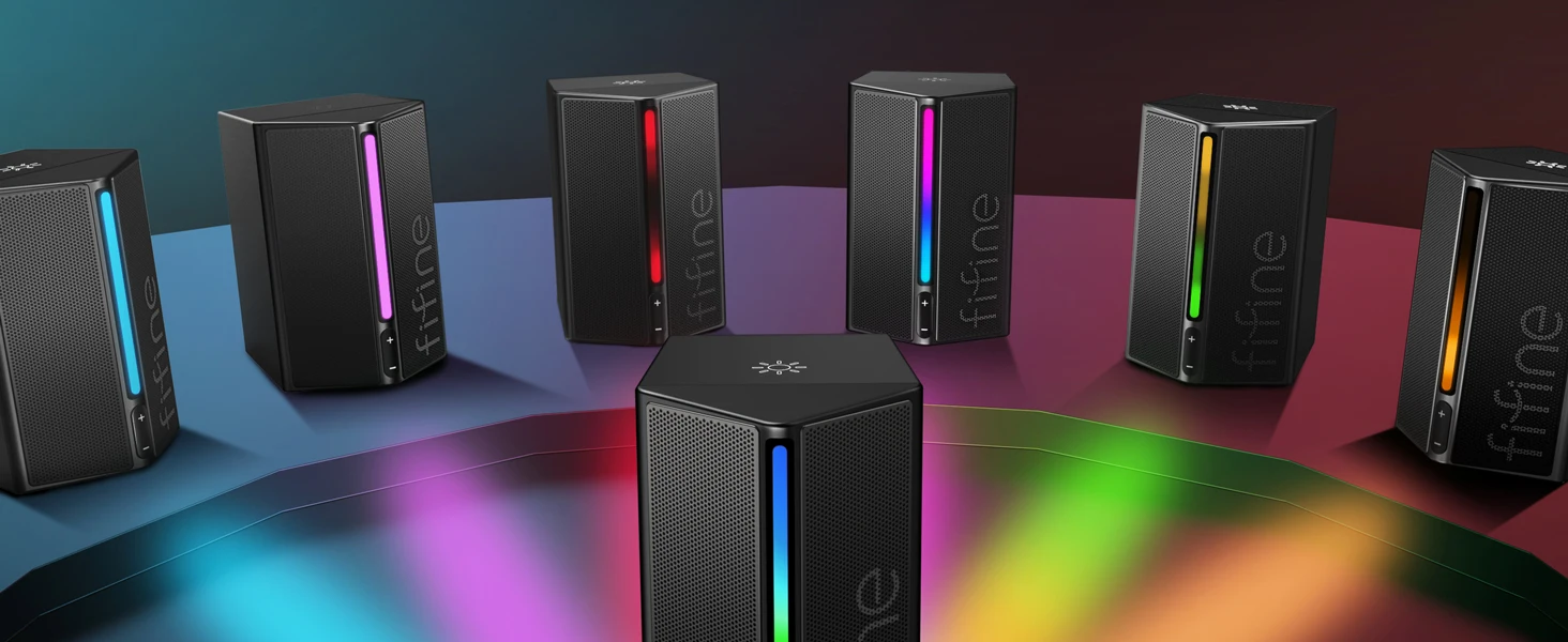 FIFINE Gaming Sound Box with Stereo Surround Sound, USB RGB Speaker with Vol Control for PC,Lattop,PS4/5,TV-Ampligame A20