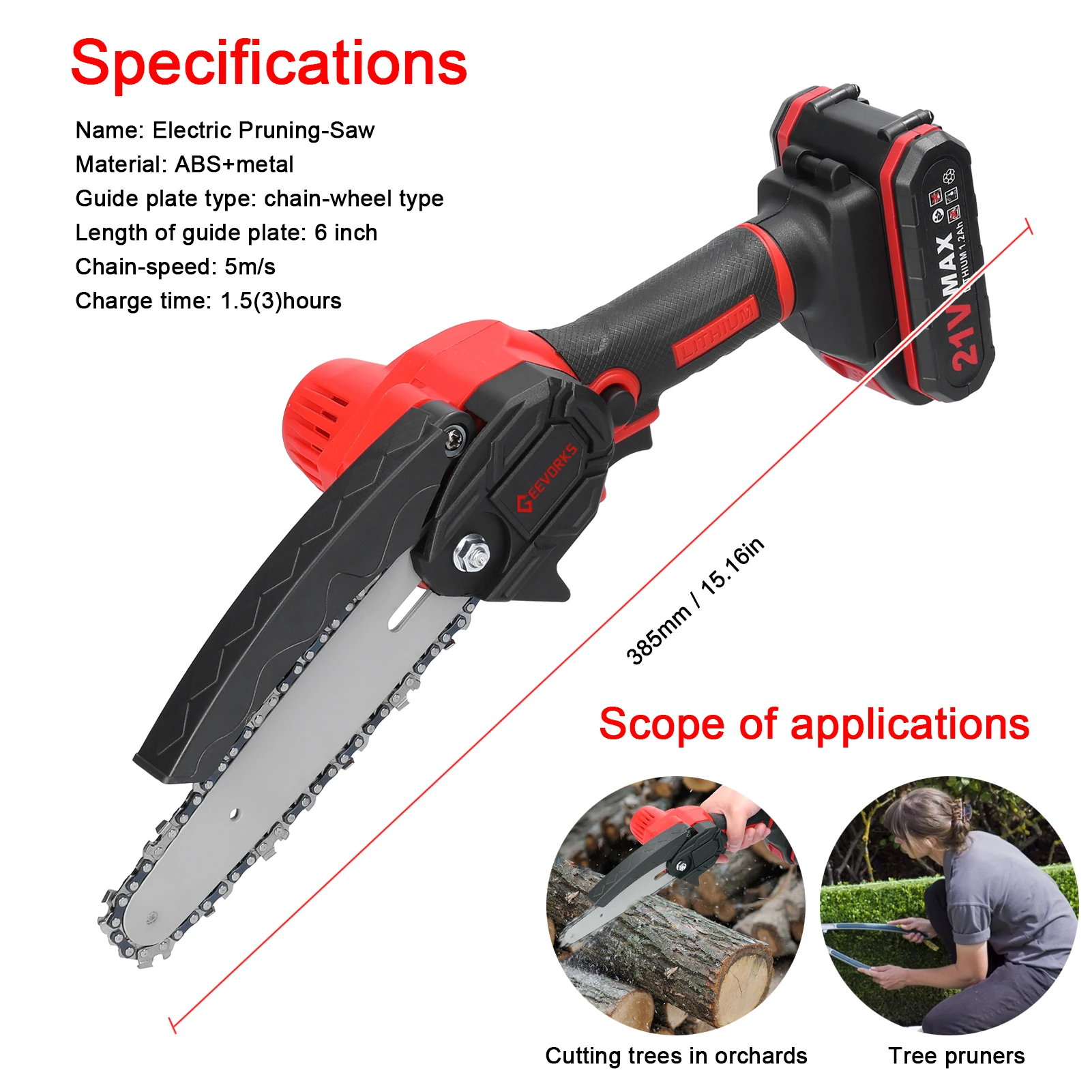 21V 6inch Portable Electric Chainsaw Electric Pruning Saws One-handed Woodworking Tool Garden Orchard Wood Splitting Chainsaw