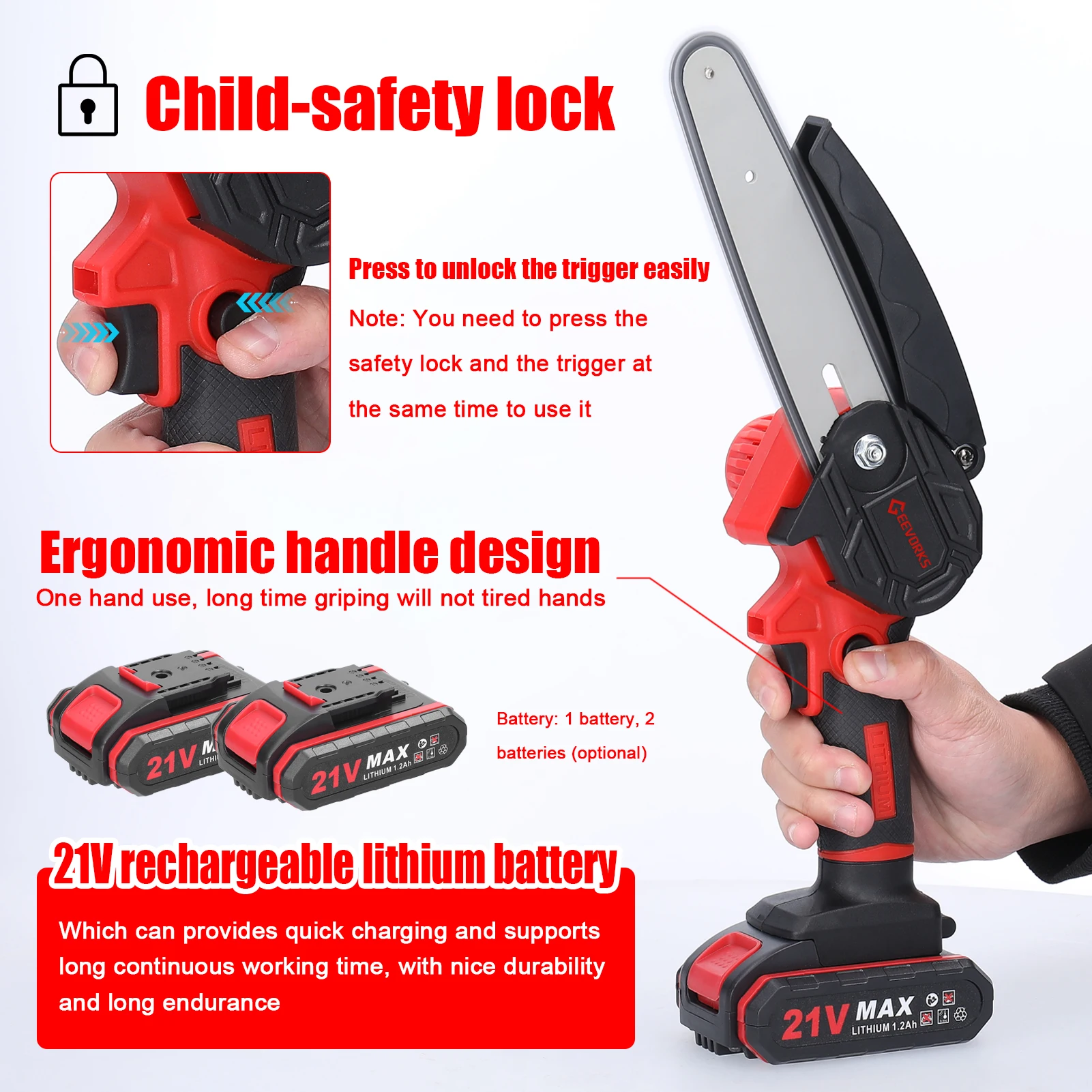 21V 6inch Portable Electric Chainsaw Electric Pruning Saws One-handed Woodworking Tool Garden Orchard Wood Splitting Chainsaw