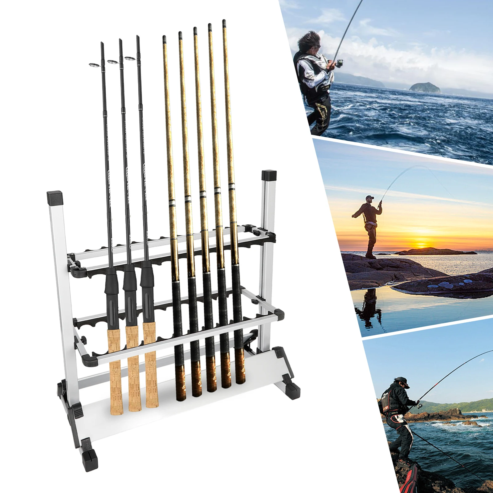 Fish Rod Rack Organizer Stand with 24 Groove Adjustable Height 73x32x72cm