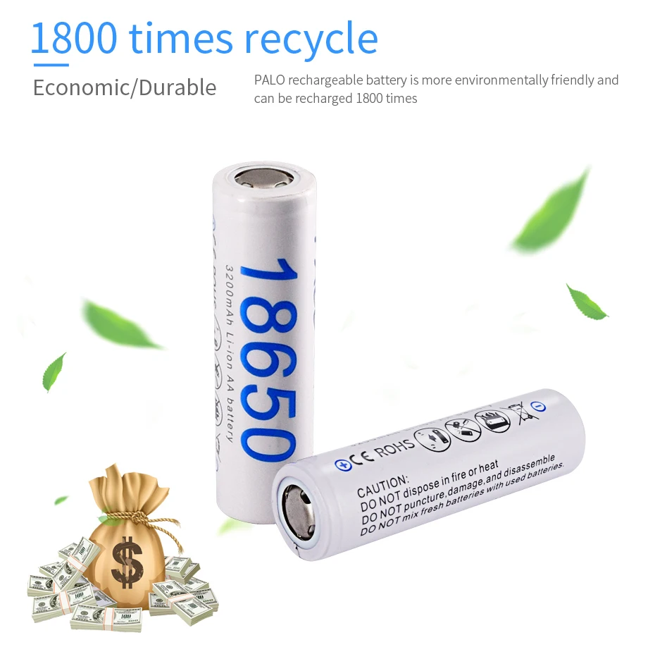 PALO 18650 Battery 3.7V 3200mAh 18650 Lithium Rechargeable Battery 32A High Current Li-ion Batteries for Flashlight
