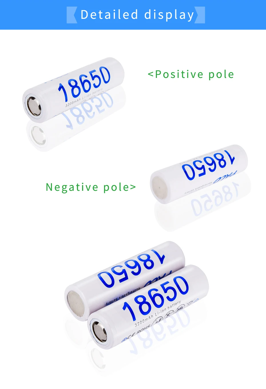 PALO 18650 Battery 3.7V 3200mAh 18650 Lithium Rechargeable Battery 32A High Current Li-ion Batteries for Flashlight