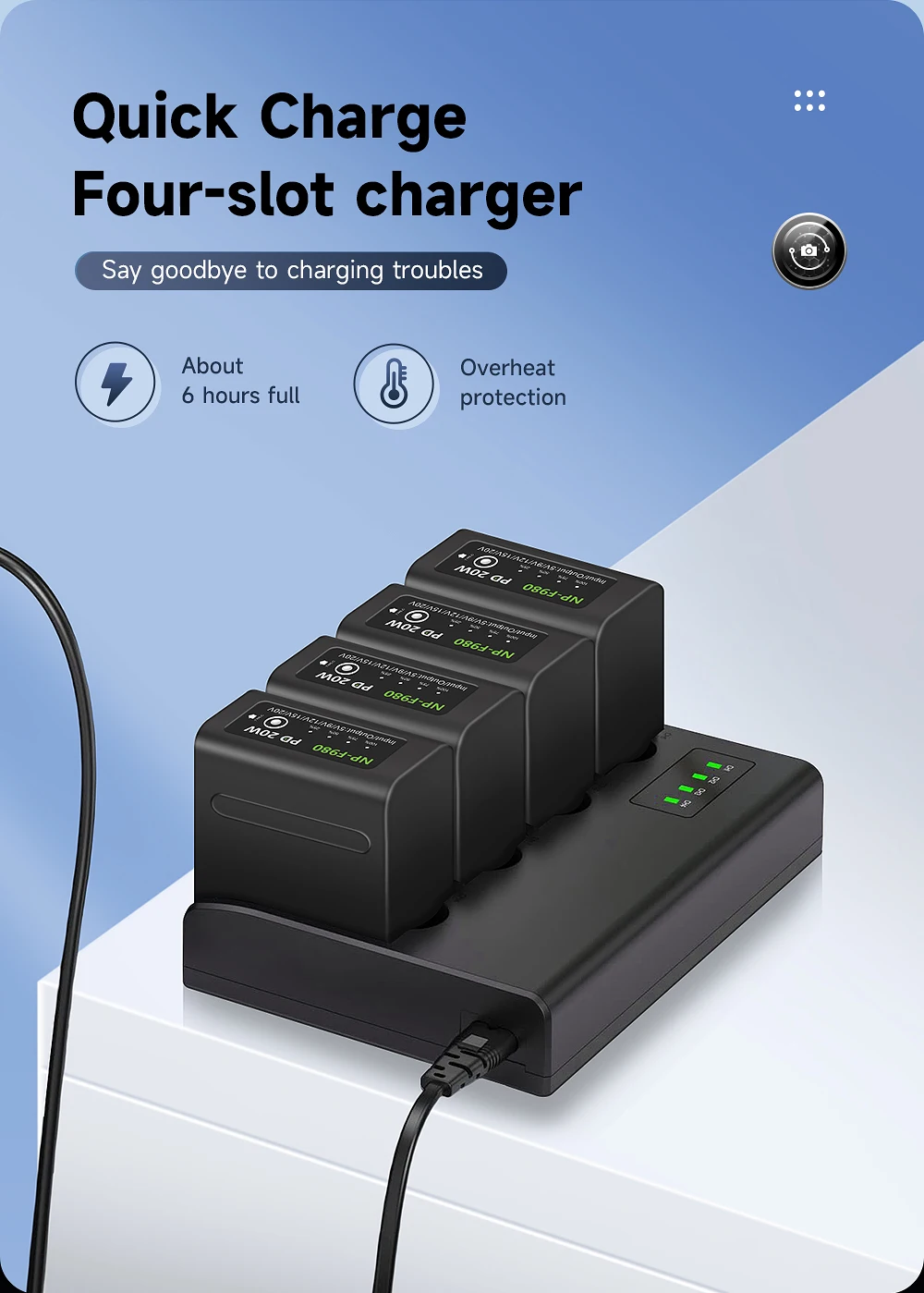 10800mAh NP-F980 NP-F990 F960 F970 Battery Power LED Power Bank Indicator Micro USB Charge for Sony PLM-100 CCD-TRV35 MVC-FD91