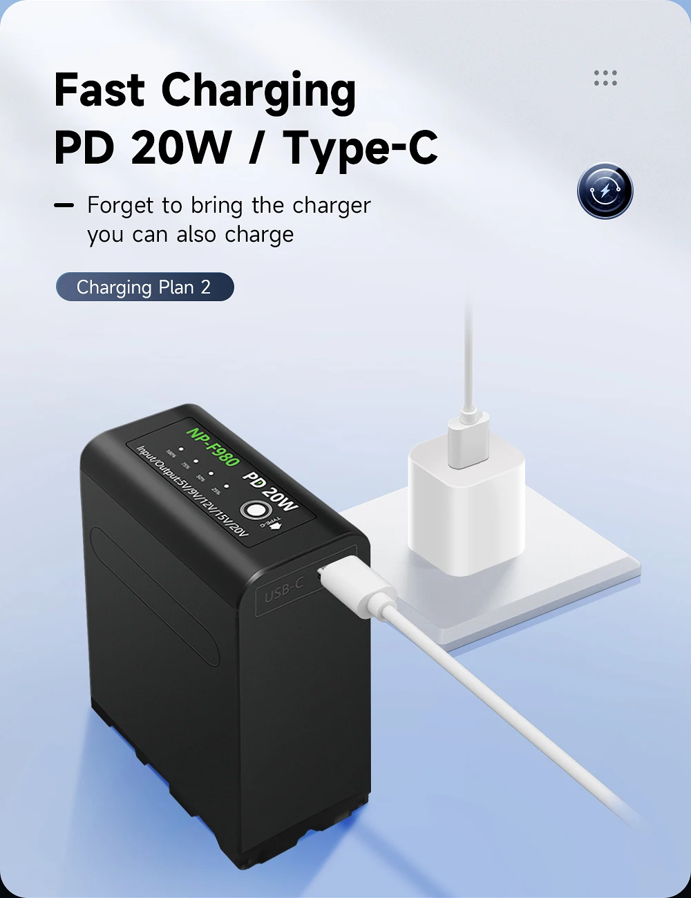 10800mAh NP-F980 NP-F990 F960 F970 Battery Power LED Power Bank Indicator Micro USB Charge for Sony PLM-100 CCD-TRV35 MVC-FD91