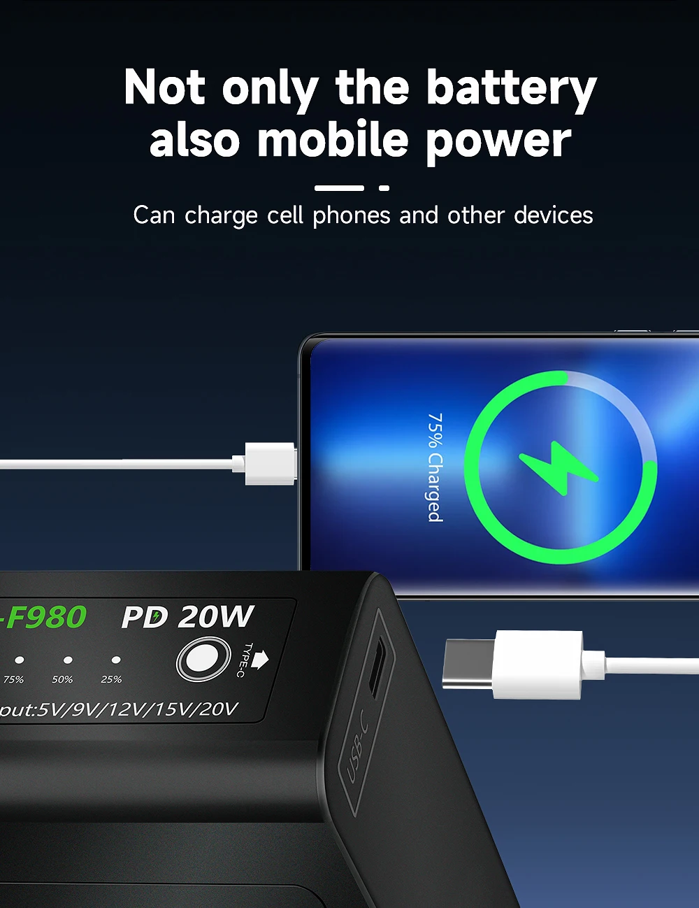 10800mAh NP-F980 NP-F990 F960 F970 Battery Power LED Power Bank Indicator Micro USB Charge for Sony PLM-100 CCD-TRV35 MVC-FD91