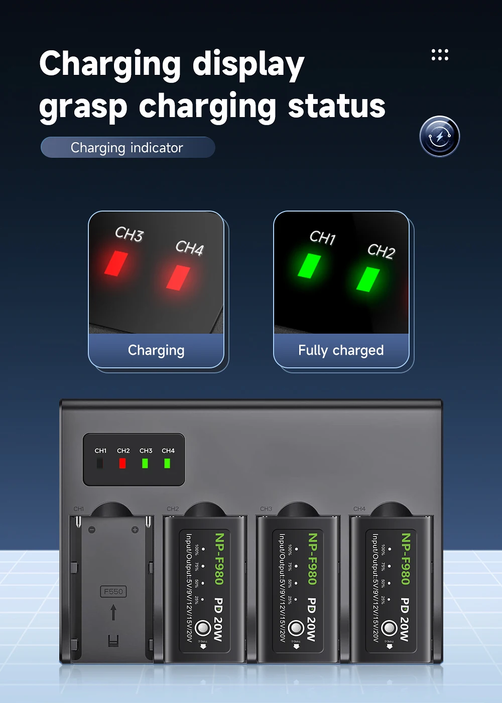 10800mAh NP-F980 NP-F990 F960 F970 Battery Power LED Power Bank Indicator Micro USB Charge for Sony PLM-100 CCD-TRV35 MVC-FD91
