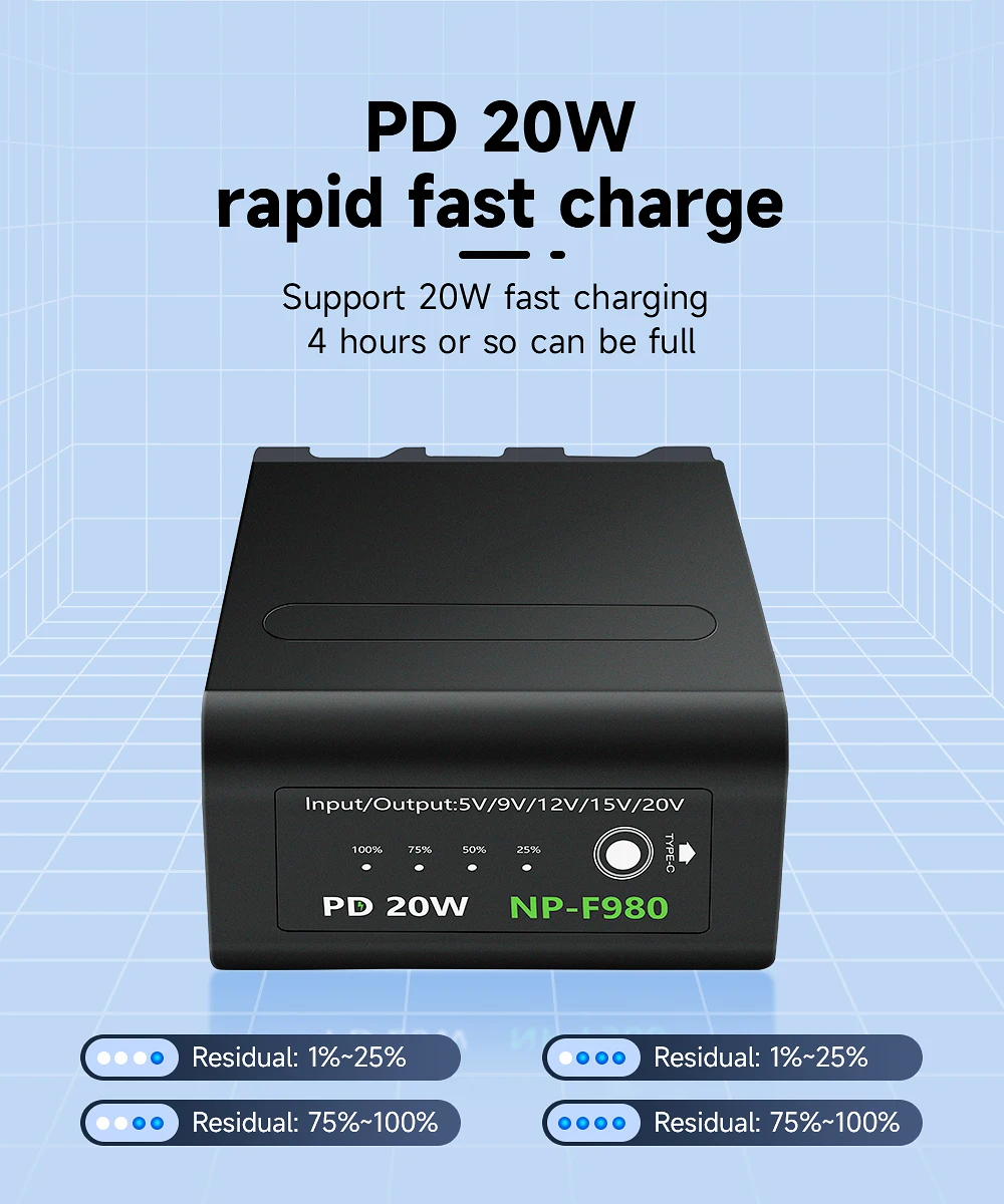 10800mAh NP-F980 NP-F990 F960 F970 Battery Power LED Power Bank Indicator Micro USB Charge for Sony PLM-100 CCD-TRV35 MVC-FD91