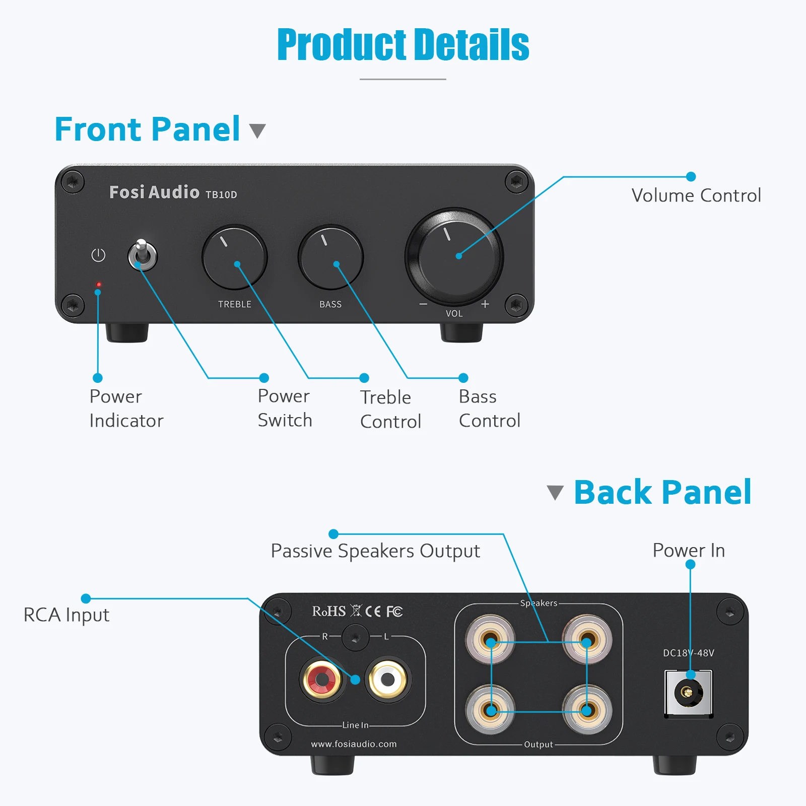 Fosi Audio 300Wx2 HiFi Sound Power Amplifier Upgrade New TB10D TPA3255 Class D Stereo Amp With Treble Bass For Home Speaker