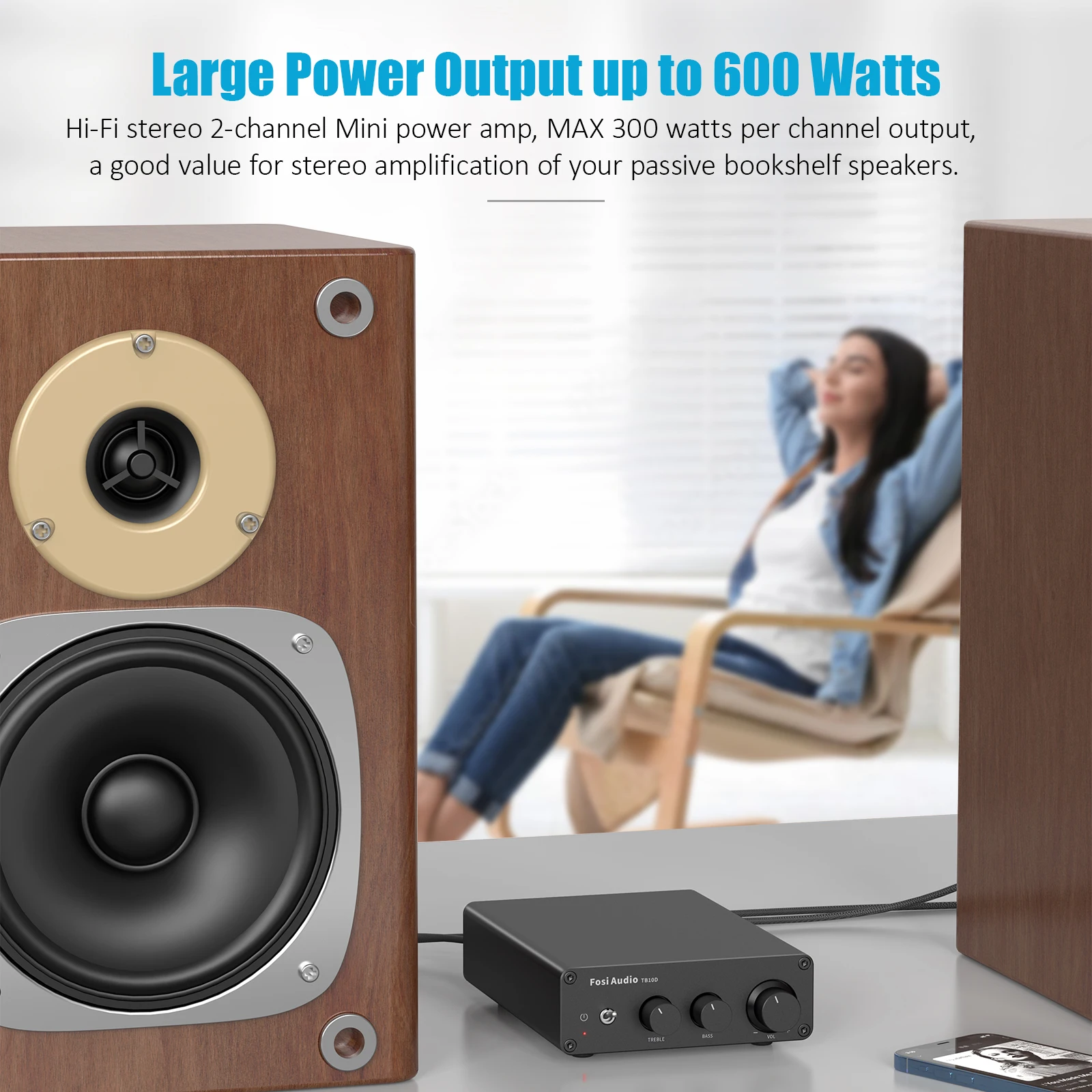 Fosi Audio 300Wx2 HiFi Sound Power Amplifier Upgrade New TB10D TPA3255 Class D Stereo Amp With Treble Bass For Home Speaker