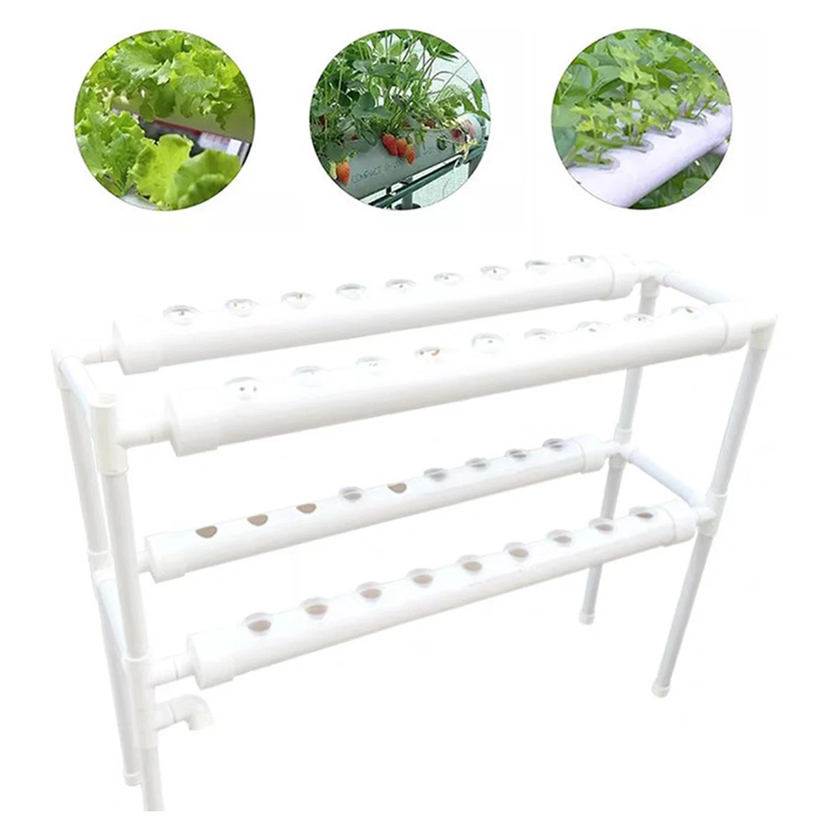 PVC Growing Kit Plant Vegetable Hydroponic System 2 Layers 36 Holes for Balcony Garden