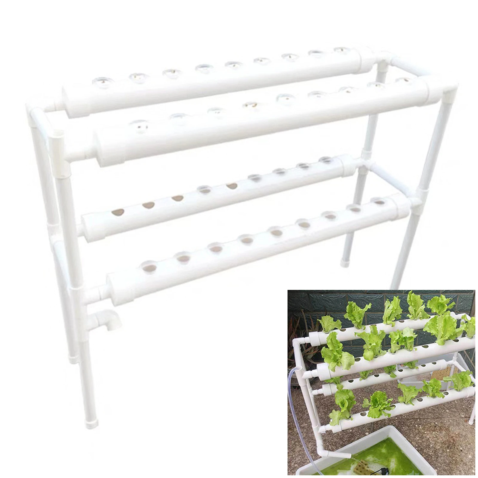 PVC Growing Kit Plant Vegetable Hydroponic System 2 Layers 36 Holes for Balcony Garden