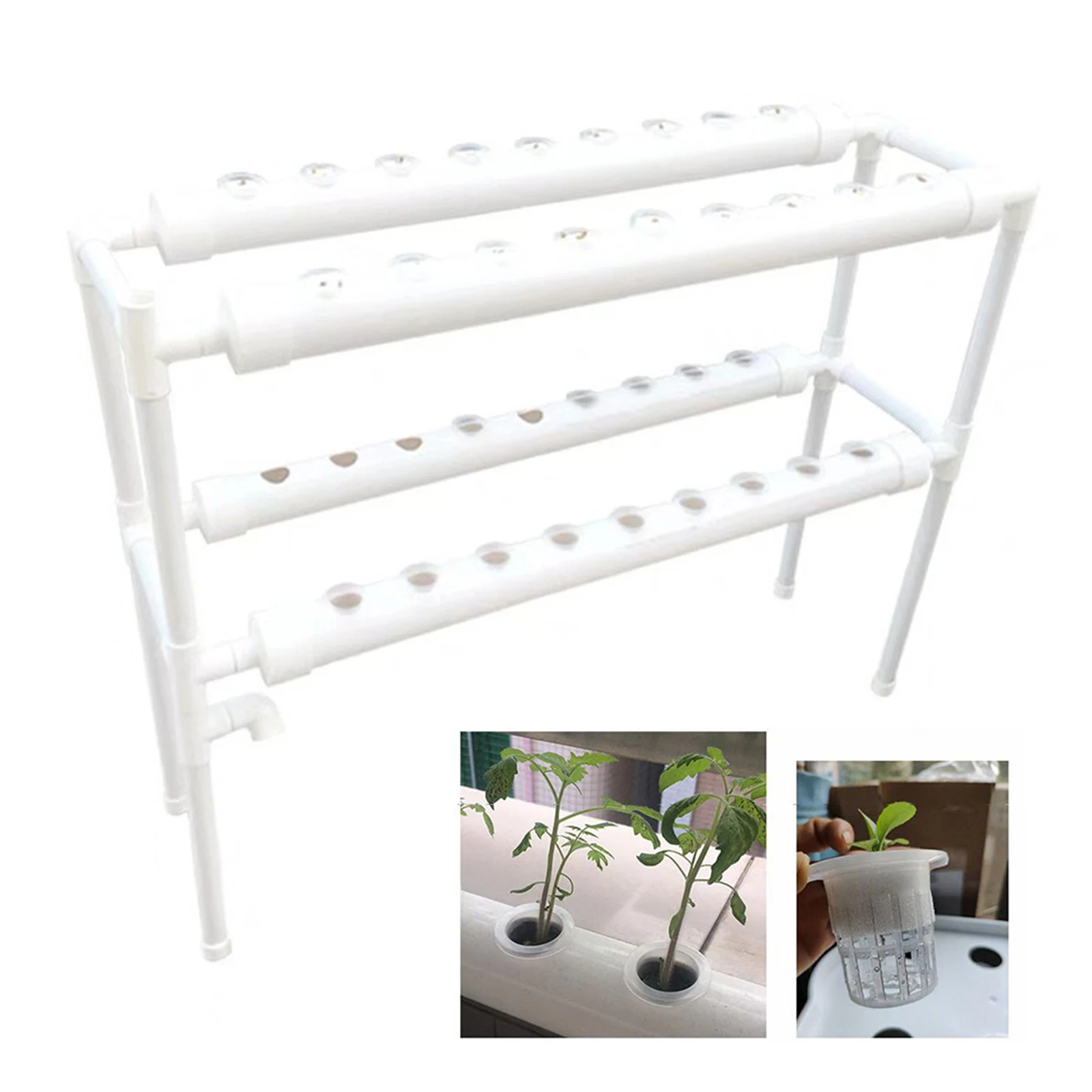 PVC Growing Kit Plant Vegetable Hydroponic System 2 Layers 36 Holes for Balcony Garden