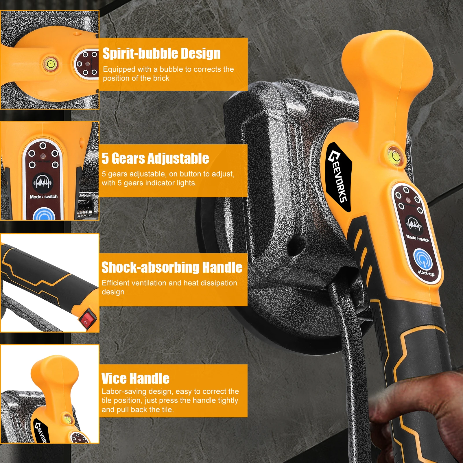 21V Automatic Tile Tiling Machine High Loading Capacity Wall Floor Tiles Laying Vibrating Tool Handheld Tile Leveller