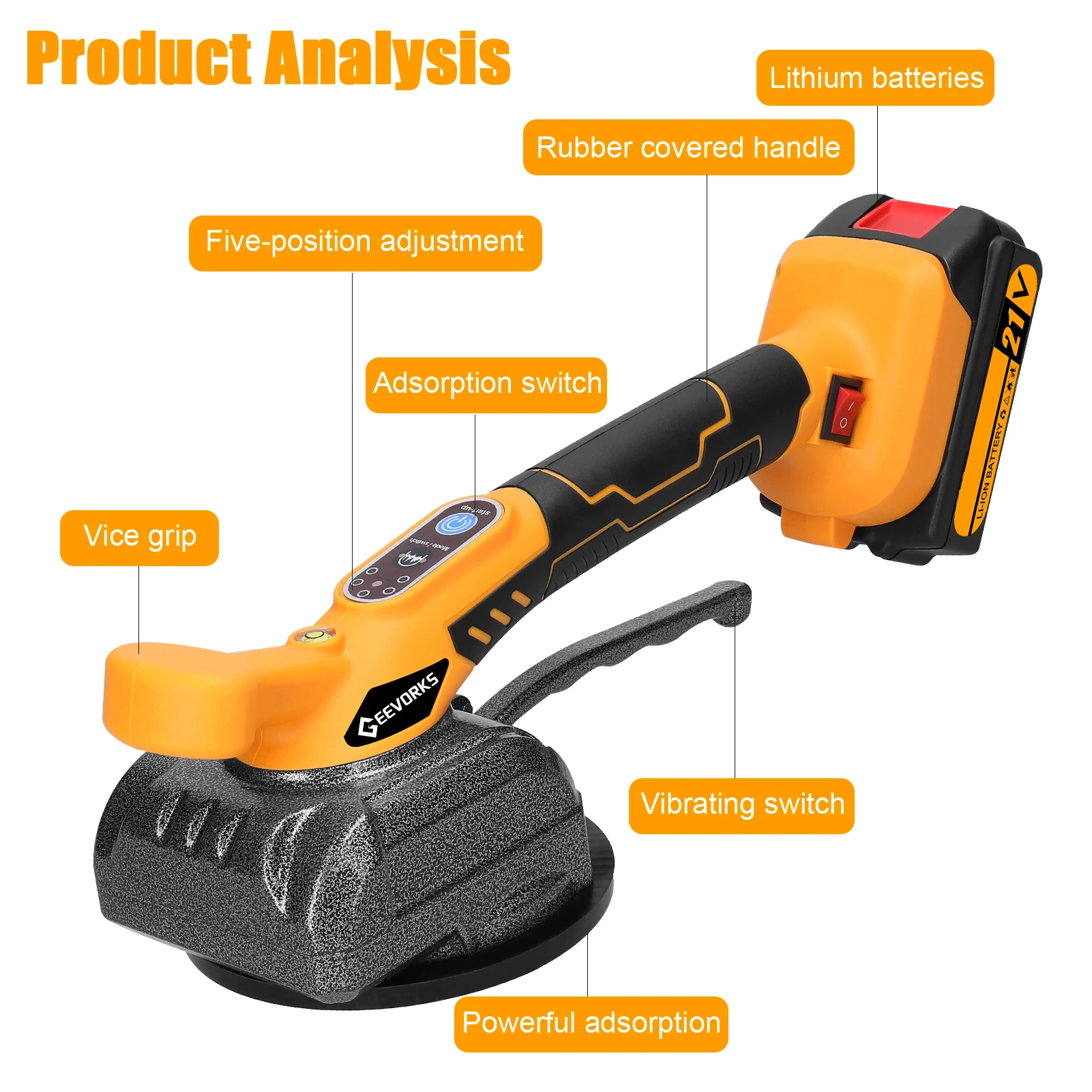21V Automatic Tile Tiling Machine High Loading Capacity Wall Floor Tiles Laying Vibrating Tool Handheld Tile Leveller
