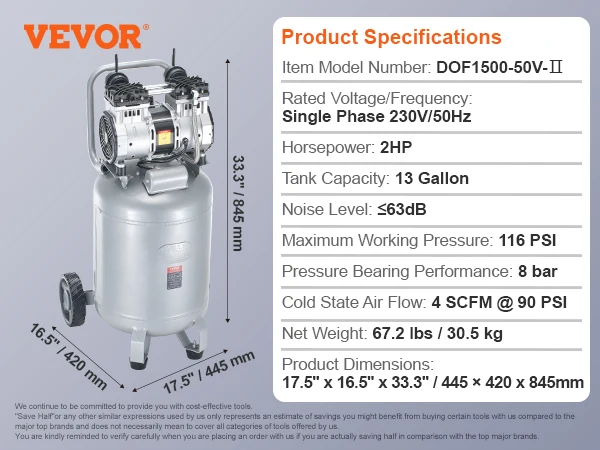 SucceBuy 13 Gallon Air Compressor Portable 2HP Oil Free Air Compressor for Auto Repair Tire Inflation Spray Painting Woodwork