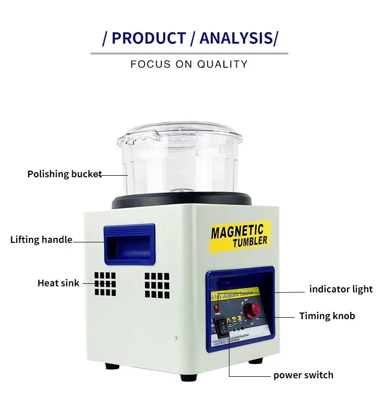 KT-185 Magnetic Tumbler Jewelry Polishing Machine 2000 RPM 600g Capacity Jewelry Polisher Finisher AC 110V/220V with Adjustable