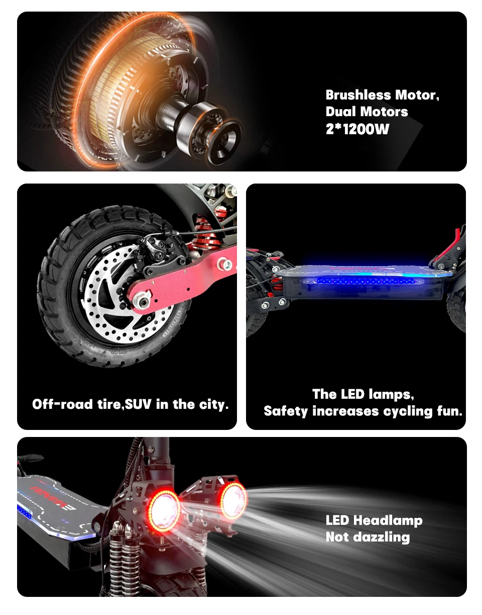 USA EU Dual Motor Electric Scooter, Foldable Scooter, Max Speed 55km, 10Inch Max Mileage, 70km, H, 2400W